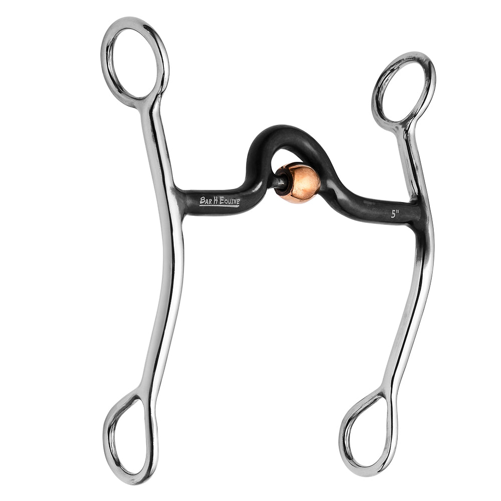 BAR H EQUINE Western Curb Bit with Sweet Iron Mouth Low Port &amp; Copper Roller