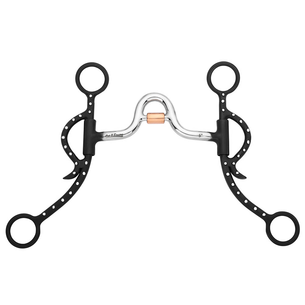 BAR H EQUINE Western Low Port Bit with Copper Roller &amp; Silver-Dotted Shanks