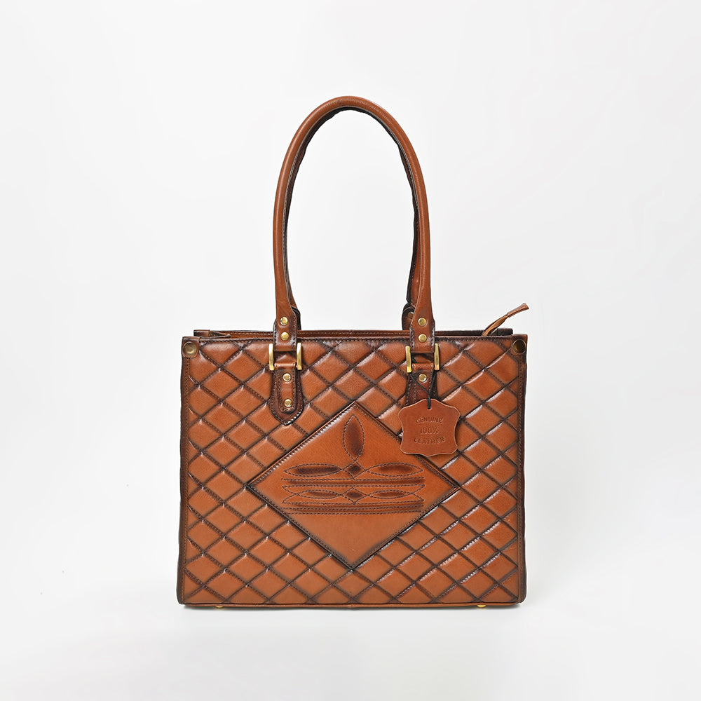 American Darling Premium Quilted Leather Handbag with Embossed Detail &amp; Dual Handles – Elegant Structured Tote for Women