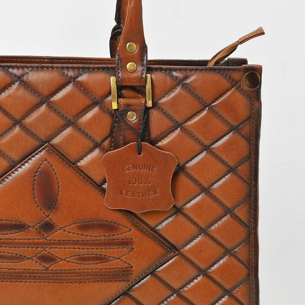 American Darling Premium Quilted Leather Handbag with Embossed Detail &amp; Dual Handles – Elegant Structured Tote for Women