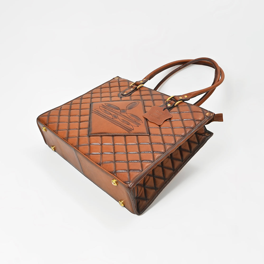 American Darling Premium Quilted Leather Handbag with Embossed Detail &amp; Dual Handles – Elegant Structured Tote for Women