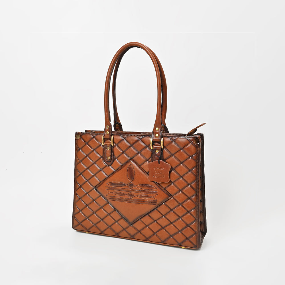 American Darling Premium Quilted Leather Handbag with Embossed Detail &amp; Dual Handles – Elegant Structured Tote for Women
