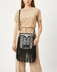 American Darling Full Grain Leather Crossbody Shoulder Bag Women Embroidered with Fringes & Adjustable Strap