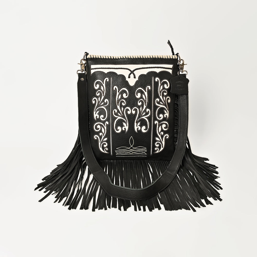 American Darling Full Grain Leather Crossbody Shoulder Bag Women Embroidered with Fringes &amp; Adjustable Strap