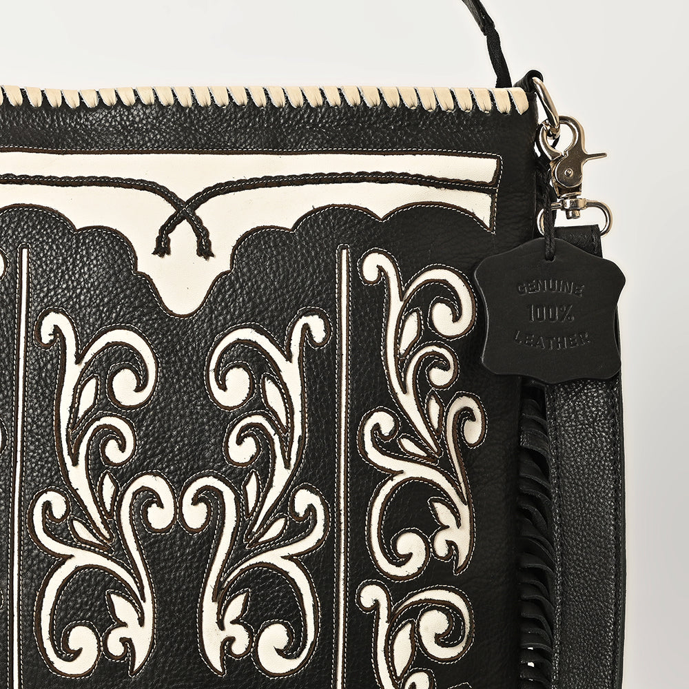 American Darling Full Grain Leather Crossbody Shoulder Bag Women Embroidered with Fringes &amp; Adjustable Strap
