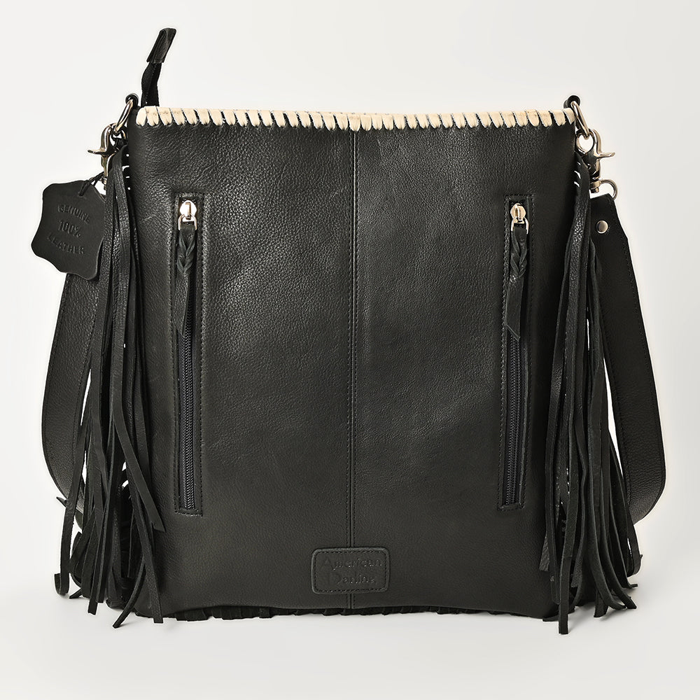 American Darling Full Grain Leather Crossbody Shoulder Bag Women Embroidered with Fringes &amp; Adjustable Strap