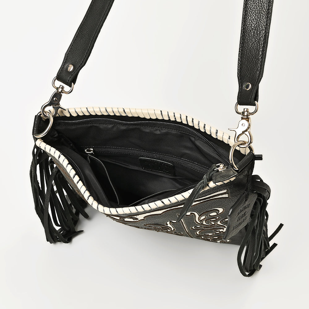 American Darling Full Grain Leather Crossbody Shoulder Bag Women Embroidered with Fringes &amp; Adjustable Strap
