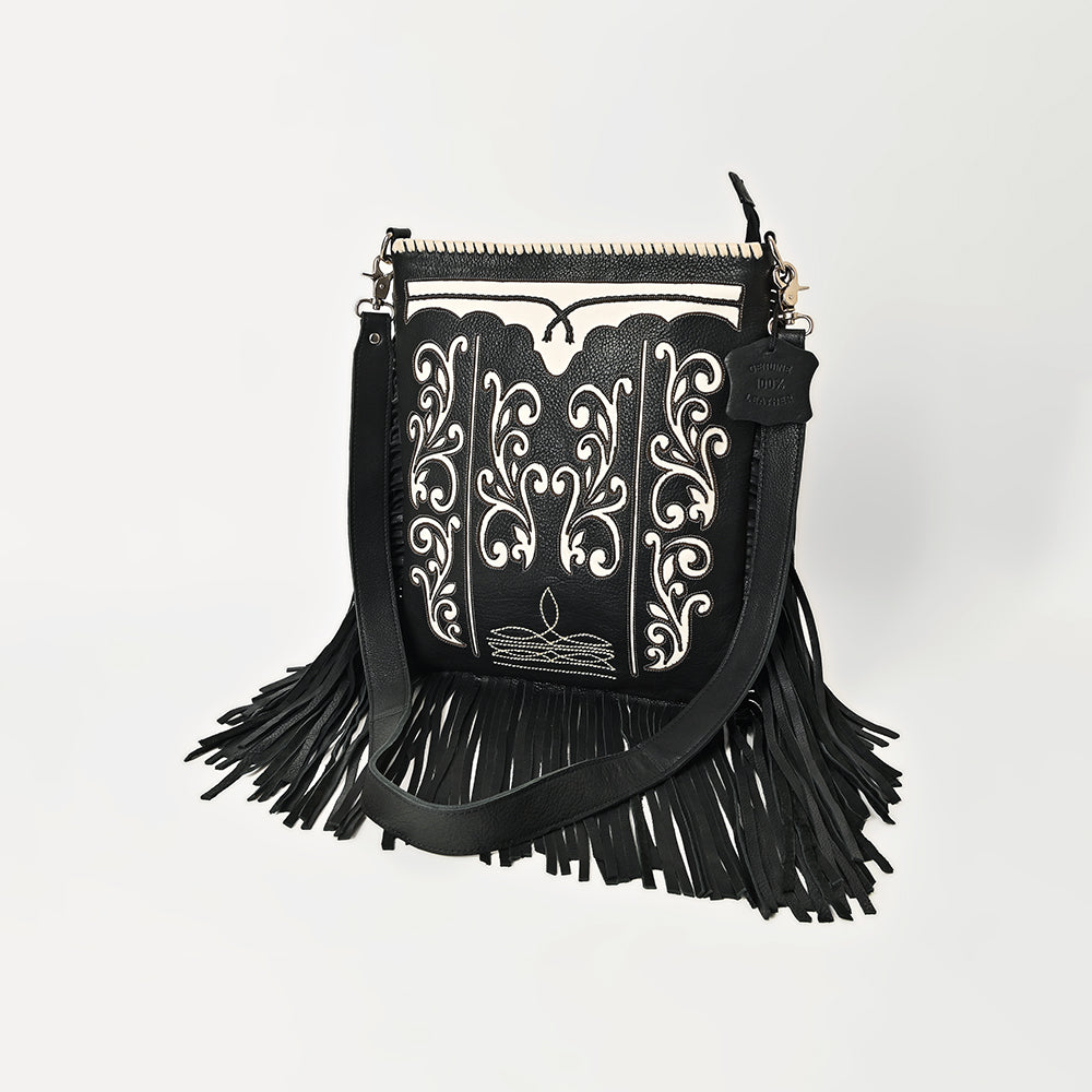 American Darling Full Grain Leather Crossbody Shoulder Bag Women Embroidered with Fringes &amp; Adjustable Strap