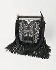 American Darling Full Grain Leather Crossbody Shoulder Bag Women Embroidered with Fringes & Adjustable Strap
