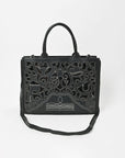 American Darling Black Western Cutwork Leather Handbag for Women – Embossed Tooled Satchel