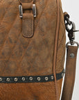 American Darling Quilted Genuine Leather & Hair-On Hide Crossbody Satchel Purse for Women Western Handbag with Studded Detail