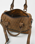 American Darling Quilted Genuine Leather & Hair-On Hide Crossbody Satchel Purse for Women Western Handbag with Studded Detail