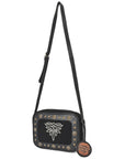 American Darling Camera Bag for Women, Embroidered Genuine Suede Leather with Western Conchos, Premium Crossbody Purse