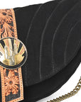 American Darling Cross body Bag for Women, Premium Suede Leather with Hand Tooled Floral Trim, Western Concho & Chain Strap