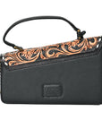 American Darling Messenger Bag Hand Tooled Floral Genuine Leather Western Purse with Hair-On Cowhide and Buck Stitching