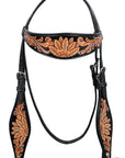 HILASON Western Horse Headstall Genuine American Leather Floral Black