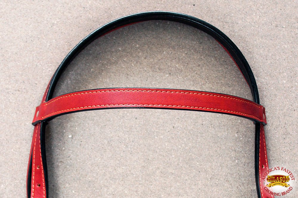 Western Style Horse Headstall In Genuine American Fullgrain Leather With Red Accents