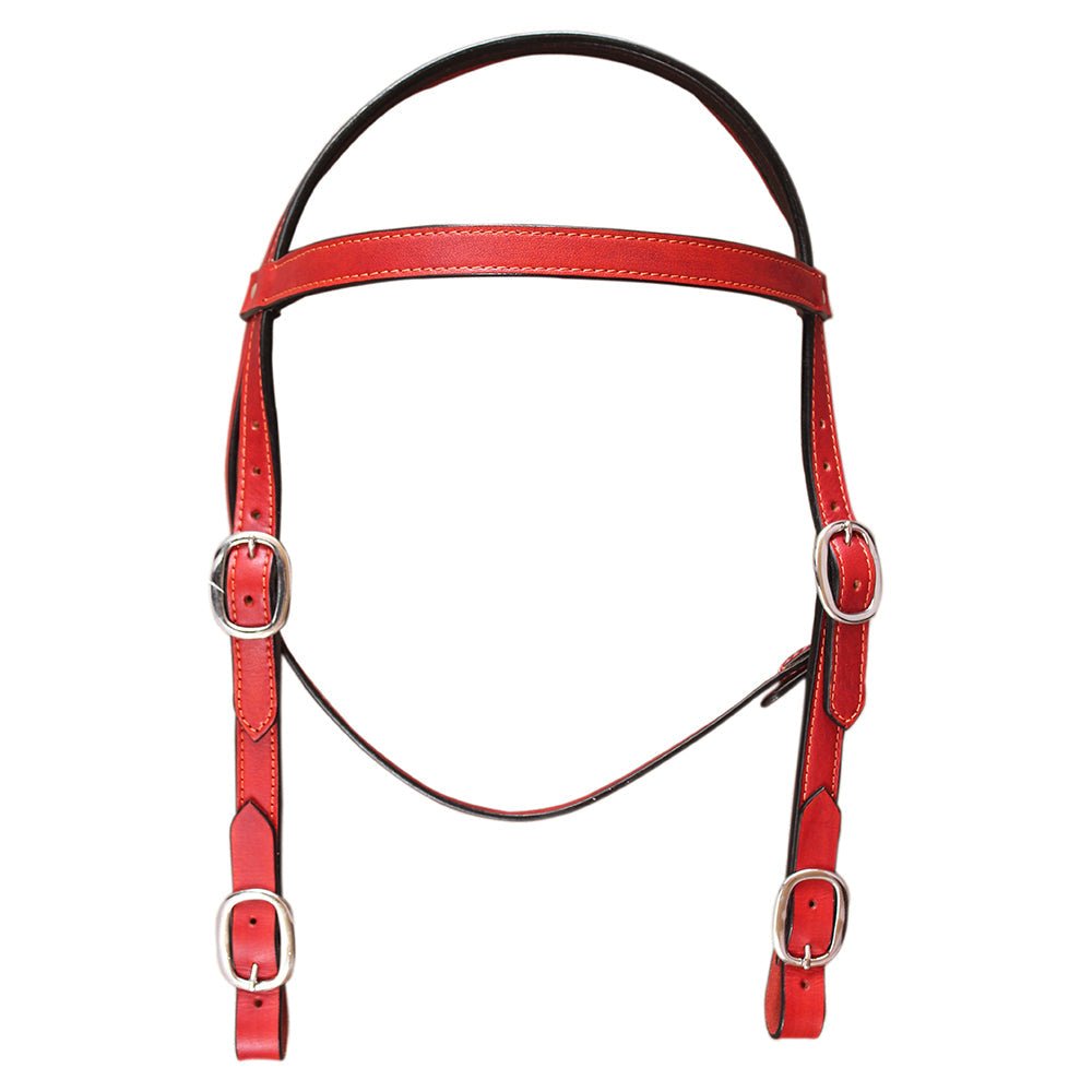 Western Style Horse Headstall In Genuine American Fullgrain Leather With Red Accents