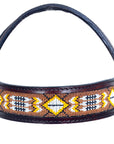 HILASON Western Horse Leather Headstall & Breast Collar Set Black Beaded