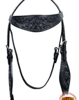 HILASON Western Horse Headstall Breast Collar Genuine American Leather Floral Black
