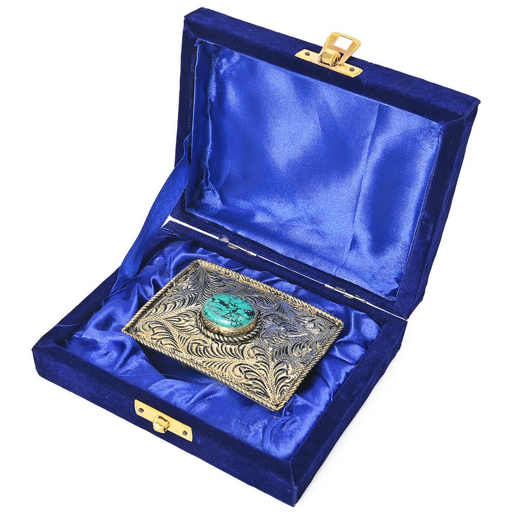 American Darling  Belt Buckle Engraved Brass Turquoise Rhinestone Scrollwork