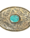 American Darling  Belt Buckle Engraved Brass Turquoise Rhinestone Scrollwork