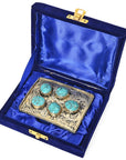 American Darling  Belt Buckle Engraved Brass Turquoise Rhinestone Scrollwork