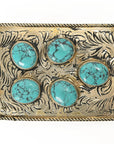 American Darling  Belt Buckle Engraved Brass Turquoise Rhinestone Scrollwork