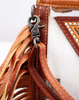 Clear Crossbody Bag With Handcrafted Tooled Leather Cactus Fringe For Festival Tan