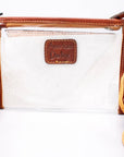 Clear Crossbody Bag With Handcrafted Tooled Leather Cactus Fringe For Festival Tan