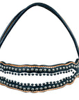 HILASON Western Horse Headstall Tack  American Leather Tan W/ Black & White