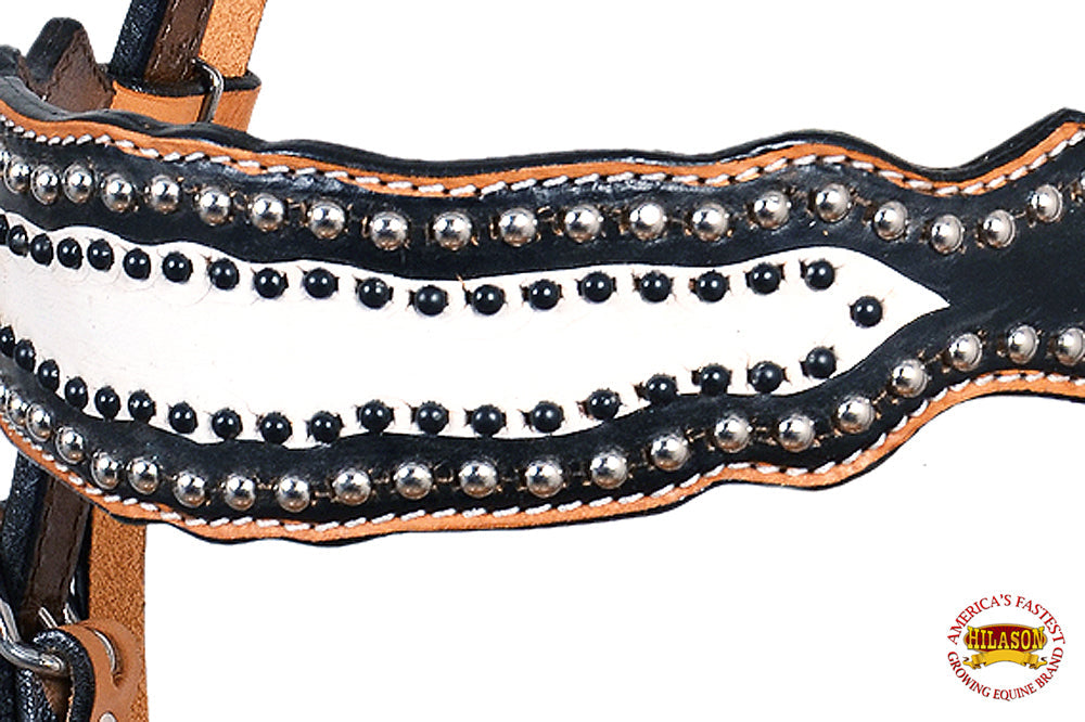 HILASON Western Horse Headstall Tack  American Leather Tan W/ Black &amp; White