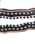 HILASON Western Horse Headstall Tack  American Leather Tan W/ Black & White