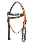 HILASON Western Horse Headstall Tack  American Leather Tan W/ Black & White