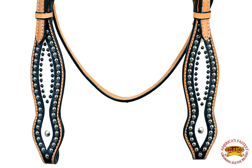 HILASON Western Horse Headstall Tack  American Leather Tan W/ Black &amp; White