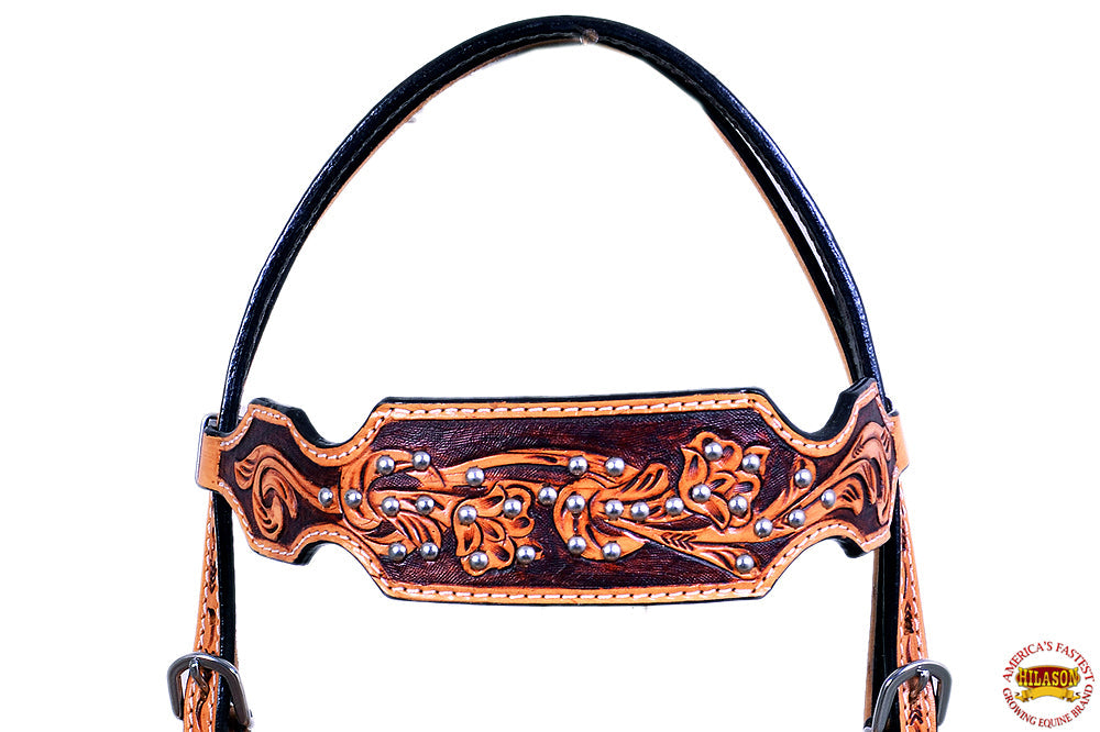 HILASON Western Horse Headstall Tack Genuine American Leather Tan