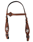 Hilason Western Horse Hand Tooled Genuine Leather Headstall Tan
