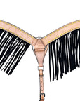 HILASON Western Horse Breast Collar Genuine Leather Tan With Black Fringes