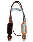 Hilason Western Horse Hand Tooled Genuine Leather Headstall Tan/Turquoise