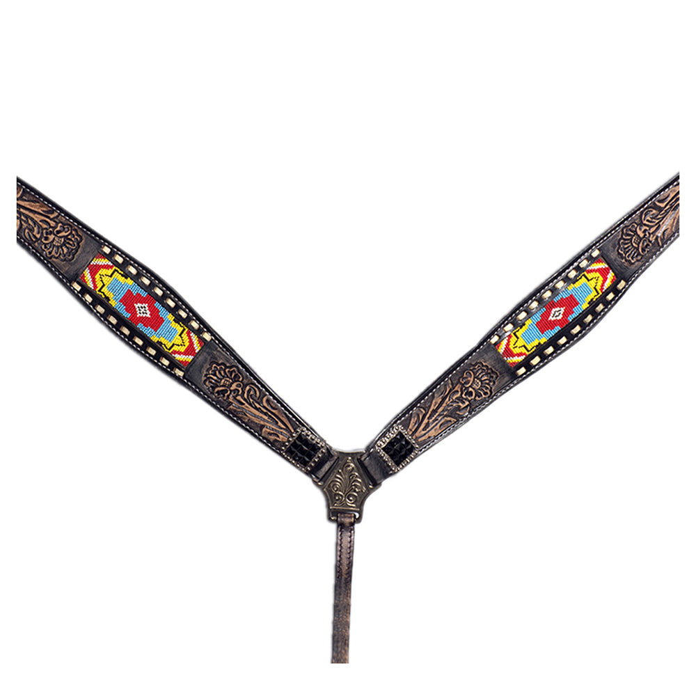 HILASON Western Genuine Leather Horse Breast Collar Tack Dark Brown Beaded