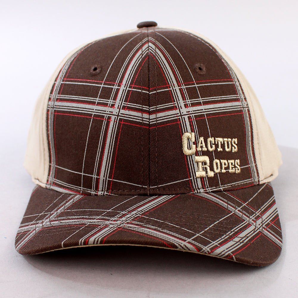 Cactus Ropes Plaid Trucker Cap Brown Embroidered Logo &amp; Two-Tone Design