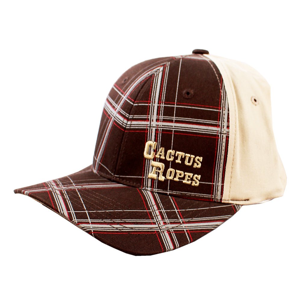 Cactus Ropes Plaid Trucker Cap Brown Embroidered Logo &amp; Two-Tone Design