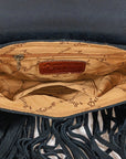 American Darling Western Embossed Leather Fringe Crossbody Bag with Studded Strap & Concho Detail