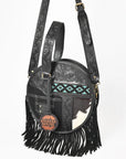 AMERICAN DARLING Tooled Leather Canteen Bag Fringe Turquoise Beading