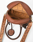 AMERICAN DARLING Tooled Leather Denim Canteen Bag Cowhide Fringe