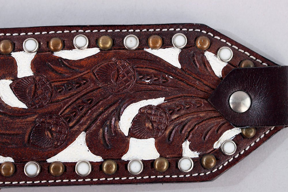 HILASON Western Horse Halter Noseband Genuine American Leather Dark Brown w/ Rivets