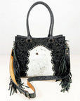 American Darling Premium Western Tooled Leather Hair-On Tote Bag with Fringe