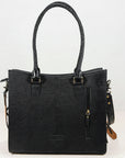 American Darling Premium Western Tooled Leather Hair-On Tote Bag with Fringe