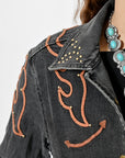 American Darling Women’s Western Denim Shirt Blazer Dress | Studded Embroidered Jacket | Excellent Fit for Ladies & Girls