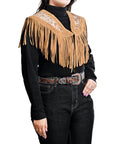 Genuine Leather Western Fringe Poncho Vest For Women Timeless Cowgirl Capelet Style